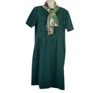 Vintage Halmode Womens Sheath Dress Green Faux Suede Scarf 12